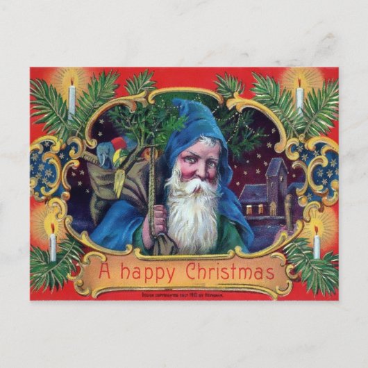 Vintag Blue Robed Santa Postcard Postkarte (Vorderseite)