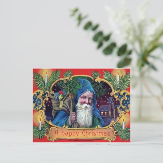 Vintag Blue Robed Santa Postcard Postkarte (Stehend Vorderseite)