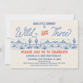 Vintag Blue Rodeo Wild und 3. Geburtstag Einladung (Vorderseite)