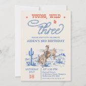 Vintag Blue Rodeo Young Wild 3. Geburtstag Einladung (Vorderseite)