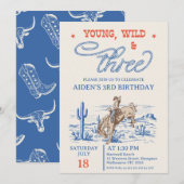 Vintag Blue Rodeo Young Wild 3. Geburtstag Einladung (Vorne/Hinten)