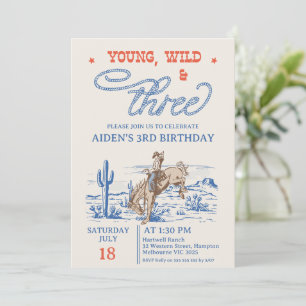 Vintag Blue Rodeo Young Wild 3. Geburtstag Einladung