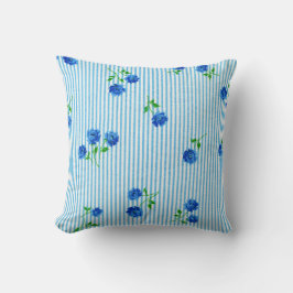 Vintag Blue Rose Hütte Chic Seersucker gestreift Kissen