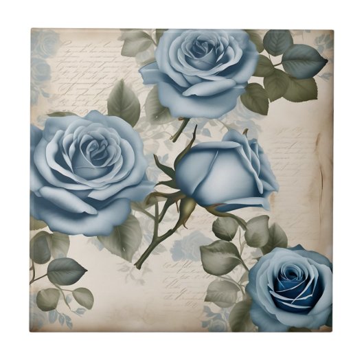 Vintag Blue Rose Shabby Fliese (Vorderseite)
