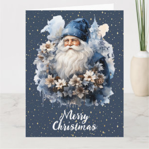 Vintag Blue Santa Customizable XL Urlaub Karte
