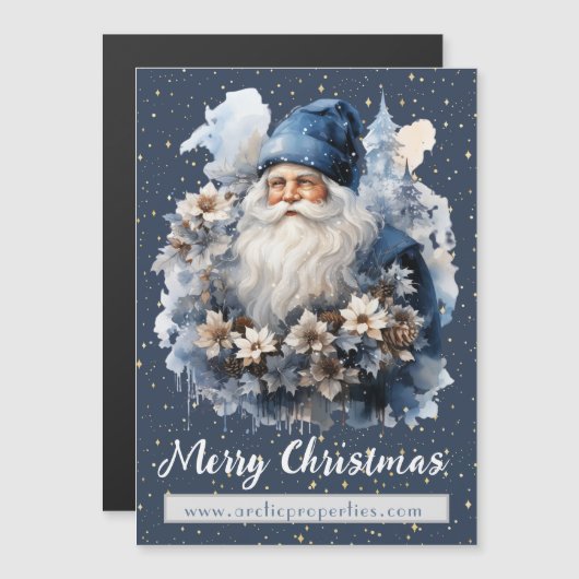 Vintag Blue Santa Holiday Magnetkarte (Vorne/Hinten)