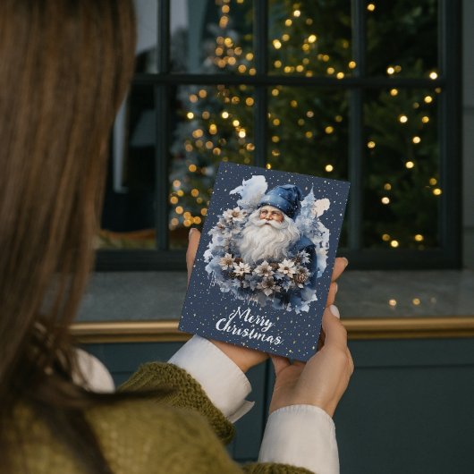 Vintag Blue Santa individuell anpassbar Feiertagskarte