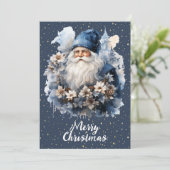 Vintag Blue Santa individuell anpassbar Feiertagskarte (Stehend Vorderseite)