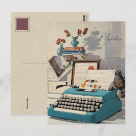 Vintag Blue Schreibmaschine Schreibtisch Personal  Postkarte
