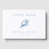 Vintag Blue Seashell Beach Wedding Gästebuch (Vorderseite)