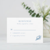 Vintag Blue Seashell Wedding RSVP Card Karte (Stehend Vorderseite)