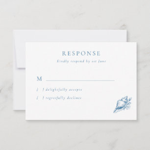 Vintag Blue Seashell Wedding RSVP Card Karte