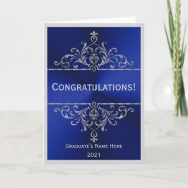 Vintag Blue Silver Name Congratulation Abschluss Karte
