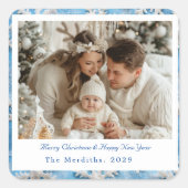 Vintag Blue Snowflakes Weihnachten Quadratischer Aufkleber (Vorderseite)