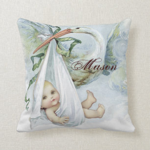 Vintag Blue Stork Baby Boy Kinderzimmer Pillows Kissen