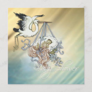 Vintag Blue Stork Baby Dusche Einladung