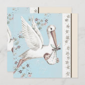 Vintag Blue Stork Baby Dusche Einladung (Vorne/Hinten)