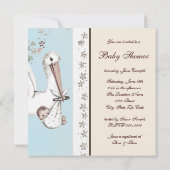 Vintag Blue Stork Baby Dusche Einladung (Rückseite)