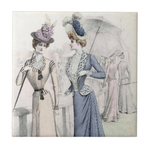 Vintag Blue Tan Fashion Elegante Viktorianische Da Fliese