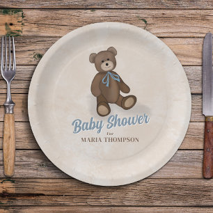 Vintag Blue Teddy Bear Custom Baby Dusche Pappteller