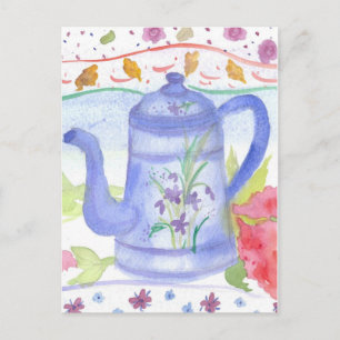 Vintag Blue Tee Kaffeepflanze Aquarellfarben Blume Postkarte