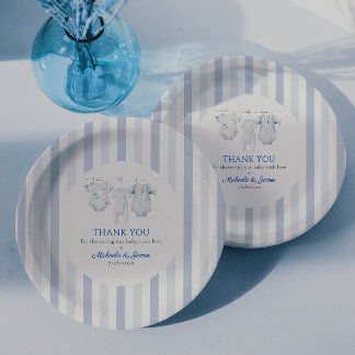 Vintag Blue Toile Baby Kleidung Baby Baby Dusche Pappteller