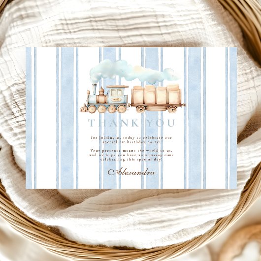 Vintag Blue Train 1. Geburtstag Dankeskarte