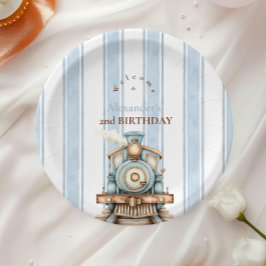 Vintag Blue Train 2. Geburtstag Pappteller