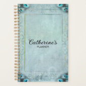Vintag Blue und Peacock Feathers Planner Planer (Vorderseite)