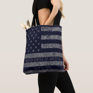 Vintag Blue USA Flag Störender Text Tasche