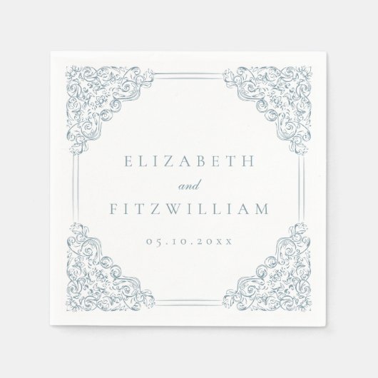 Vintag-Blue-Verziert-Frame-Hochzeit Serviette (Vorderseite)