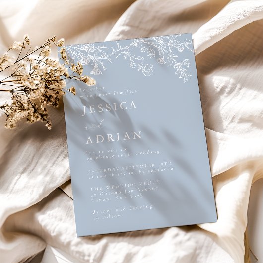 Vintag Blue Viktorianisch Elegante Hochzeit Einladung