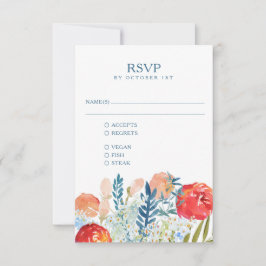 Vintag Blue Watercolor Floral Boho Hochzeit RSVP Karte