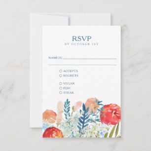 Vintag Blue Watercolor Floral Boho Hochzeit RSVP Karte