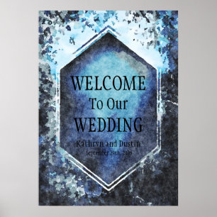 Vintag Blue Watercolor Herzlich willkommen bei uns Poster