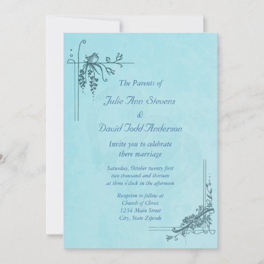Vintag Blue Wedding Einladung (Vorderseite)