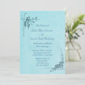 Vintag Blue Wedding Einladung (Stehend Vorderseite)