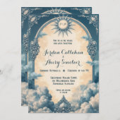 Vintag Blue Wedding Einladung mit Sonne und Wolke (Vorne/Hinten)