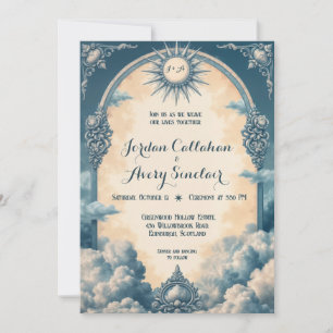 Vintag Blue Wedding Einladung mit Sonne und Wolke