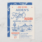 Vintag Blue Western Desert Rodeo 5. Geburtstag Einladung (Vorne/Hinten)