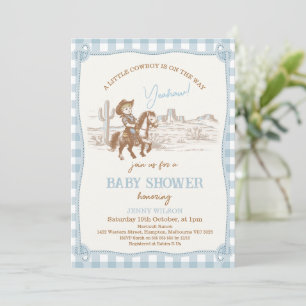 Vintag Blue Western Little Cowboy Baby Dusche Einladung