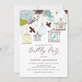 Vintag Blue Whimsical Birdcages Geburtstag Einladung (Vorderseite)