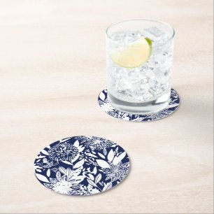 Vintag Blue White Bird Liebe Blumengarten Runder Pappuntersetzer