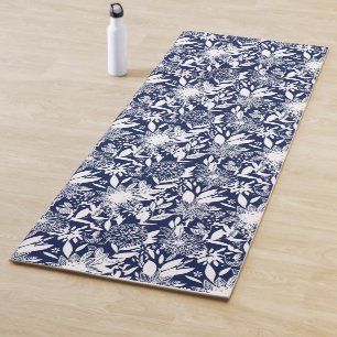 Vintag Blue White Bird Liebe Blumengarten Yogamatte
