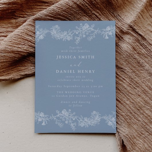 Vintag Blue White Chinoiserie Blumenzehen Einladung