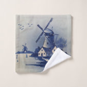 Vintag Blue White Delft Windmill Badhandtuch Set (Waschlappen)