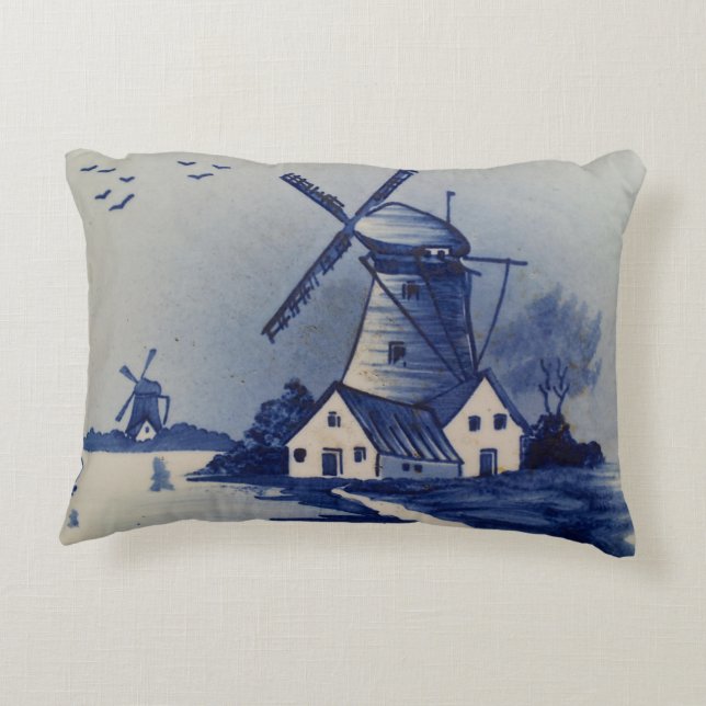 Vintag Blue White Delft Windmill Dekokissen (Rückseite)