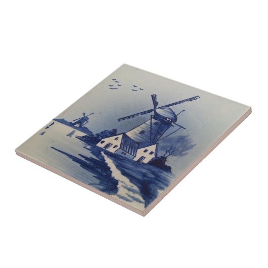 Vintag Blue White Delft Windmill Fliese (Seite)