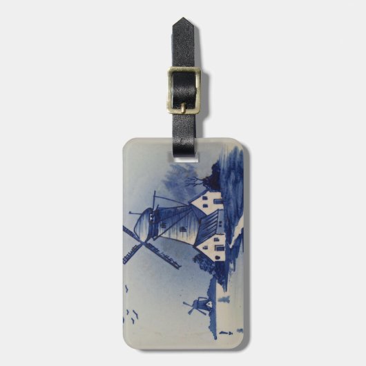 Vintag Blue White Delft Windmill Gepäckanhänger (Vorderseite vertikal)
