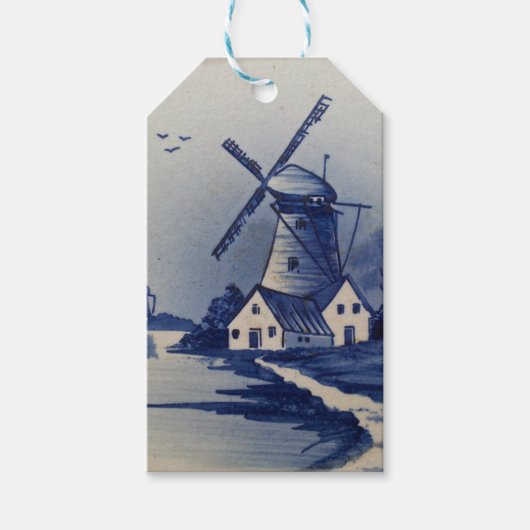 Vintag Blue White Delft Windmill Geschenkanhänger (Vorderseite)